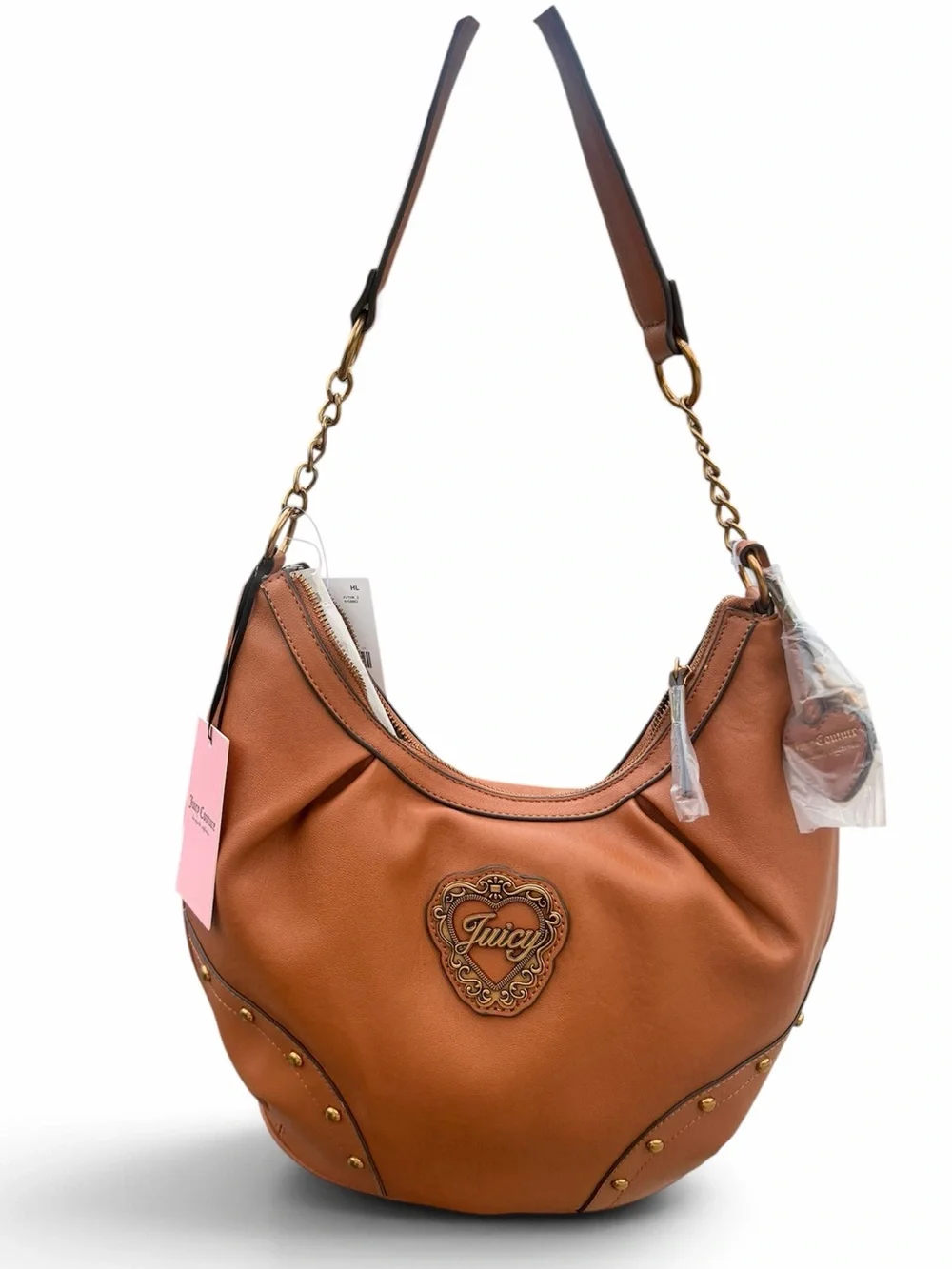 Juicy Couture Caramel Brown Leather Hobo with Heart Logo
